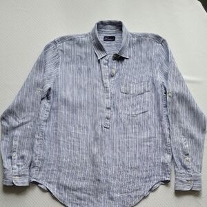 GAP 100% Linen Tunic Style Blue and White Pinstripe Long Sleeved Shirt Small